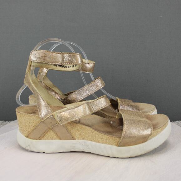 Fly London Shoes - Fly London Wedge Sandals Womens 10.5 Gold Leather
